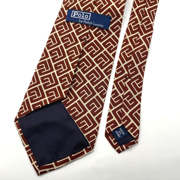 VTG Polo Ralph Lauren Mens Silk Tie Necktie Bordeaux Wine Abstract Squares USA - Picture 4 of 7